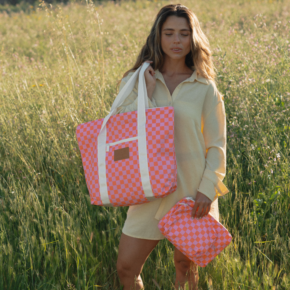 Checker Water Resistant Tyvek Shoulder Tote