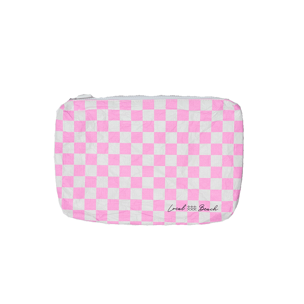 Pink Checker Water Resistant Pouch