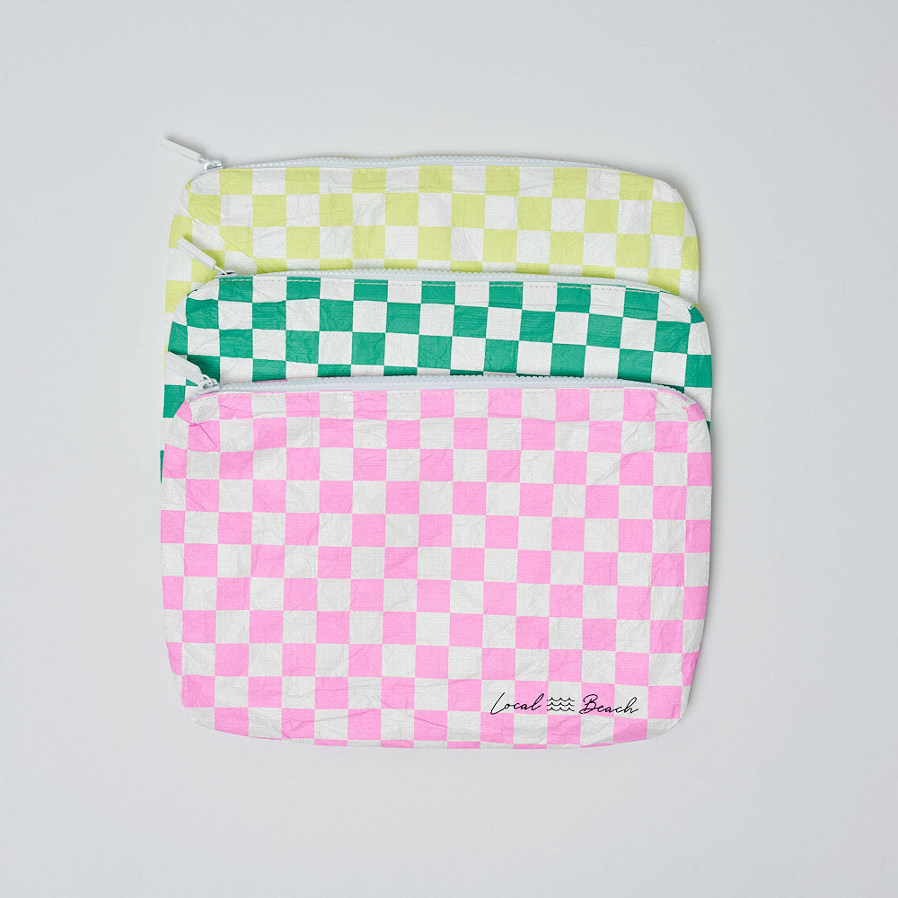 Pink Checker Water Resistant Pouch