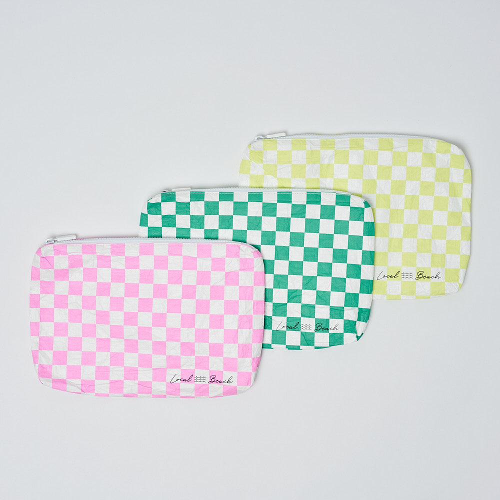 Pink Checker Water Resistant Pouch